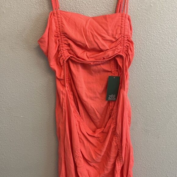 NWT- Wild Fable- Ruched Spaghetti Strap Sun Dress Vibrant Pink/Coral- Size XXL - Picture 4 of 11